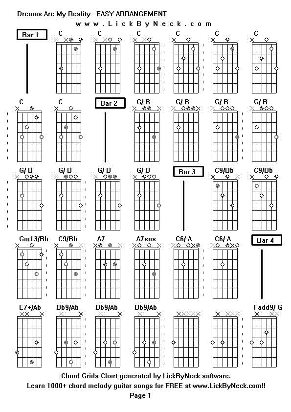 Chord Grids Chart of chord melody fingerstyle guitar song-Dreams Are My Reality - EASY ARRANGEMENT,generated by LickByNeck software.